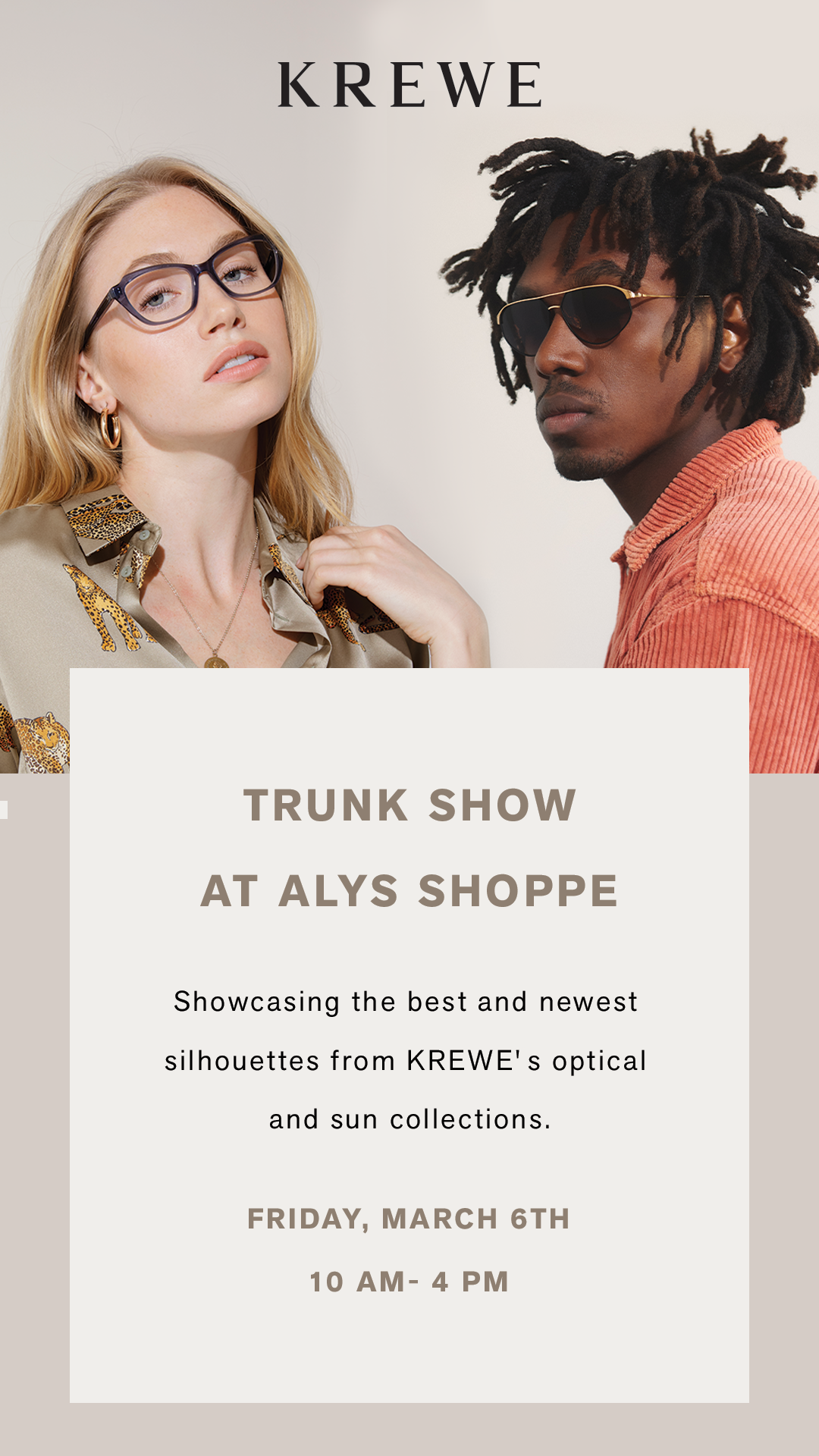 KREWE Trunk Show at the Alys Shoppe March 6, 2020