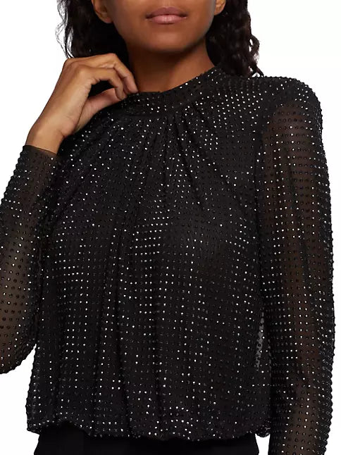 Self-Portrait Studded Rhinestone Mesh Top