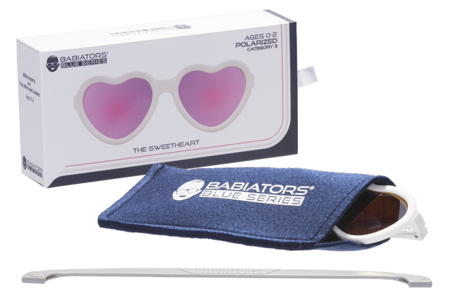Babiators - Polarized Heart Sunglasses: Ages 6+ / Frosted Pink | Purple Mirrored Lens