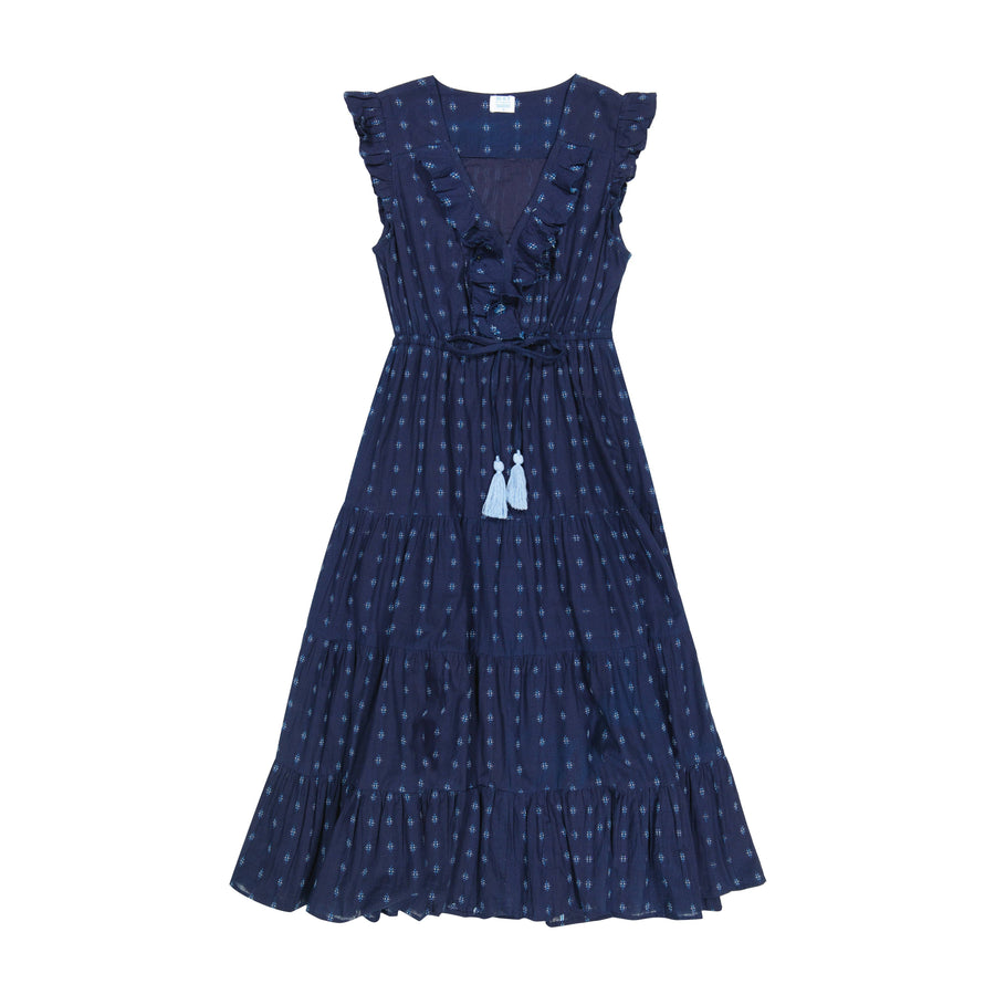 Mer St. Barth - Giselle Women's Maxi Dress Navy Turquoise Ikat