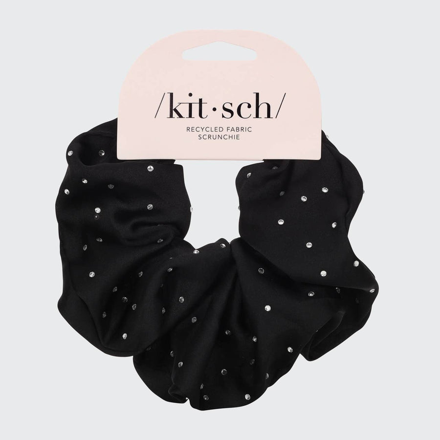 KITSCH - Satin Rhinestone Brunch Scrunchie - Black