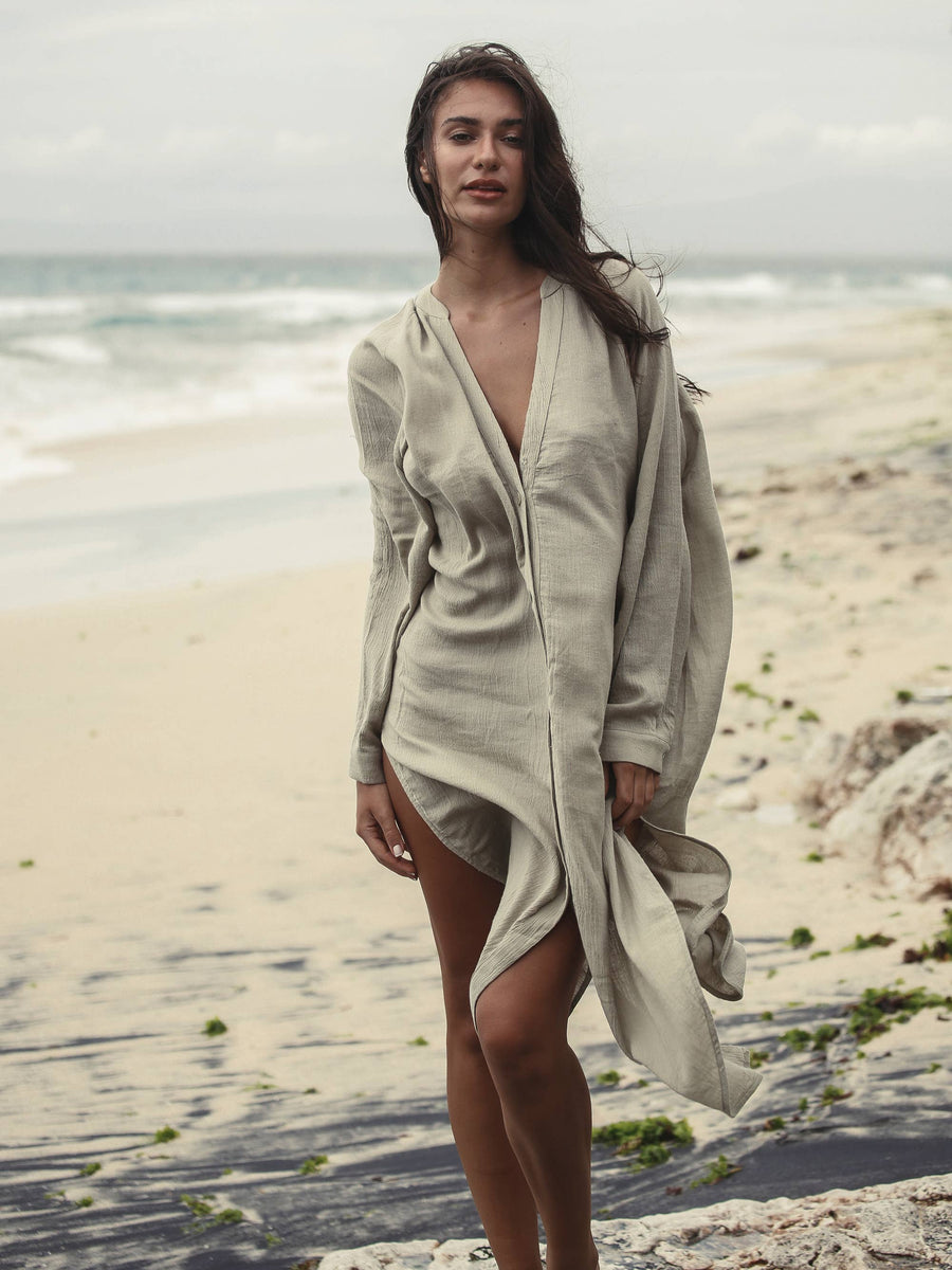 The Handloom - Terra Shirt Dress - Khaki Green