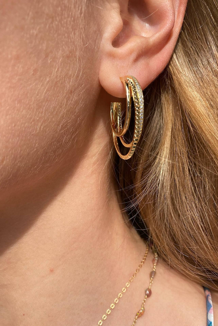 Native Gem - TRIPLE THREAT HOOPS- 14K GOLD VERMEIL