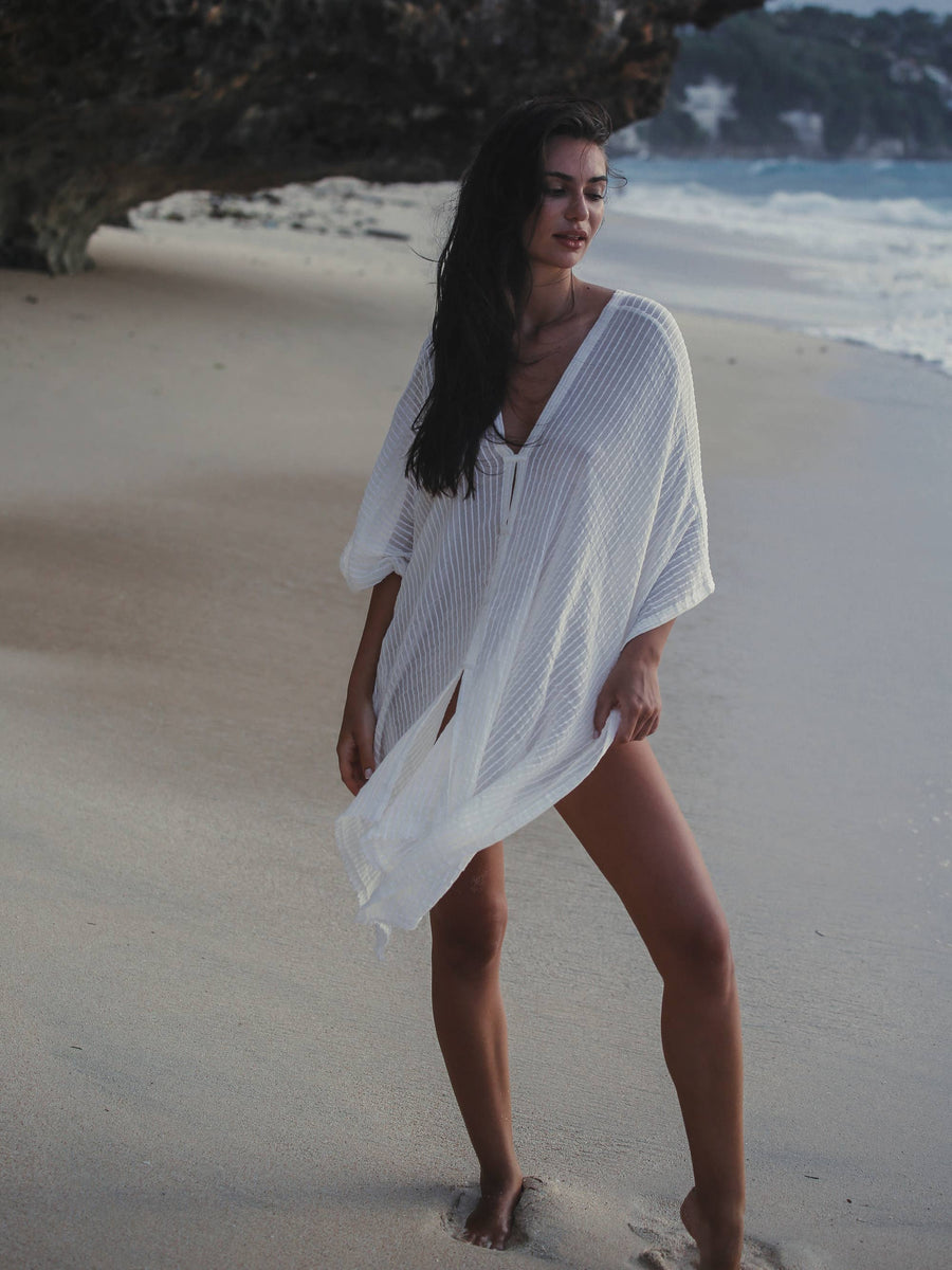 The Handloom - Ava Kimono - White Stripes