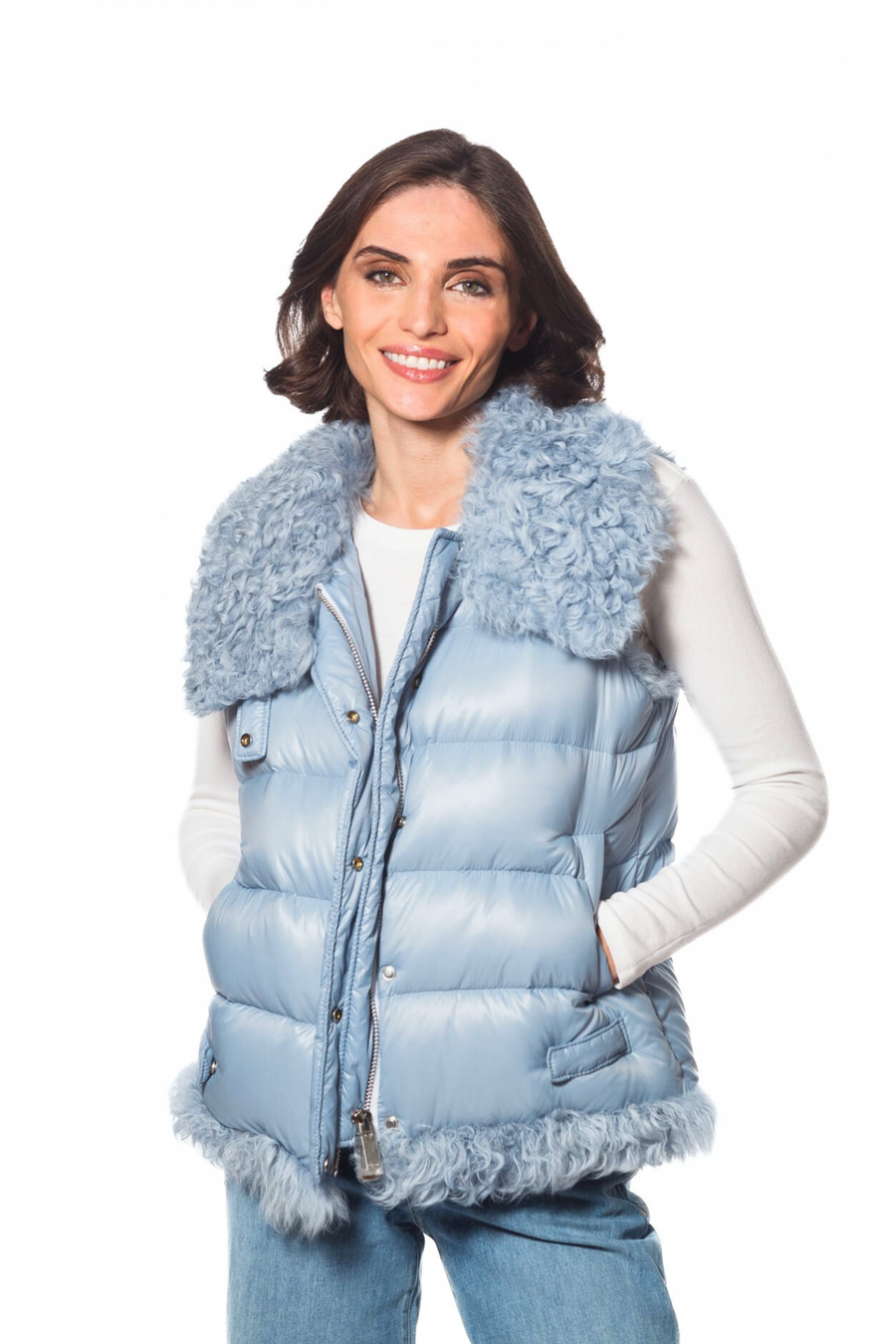 Linda Richards Genuine Lamb fur trim down Vest