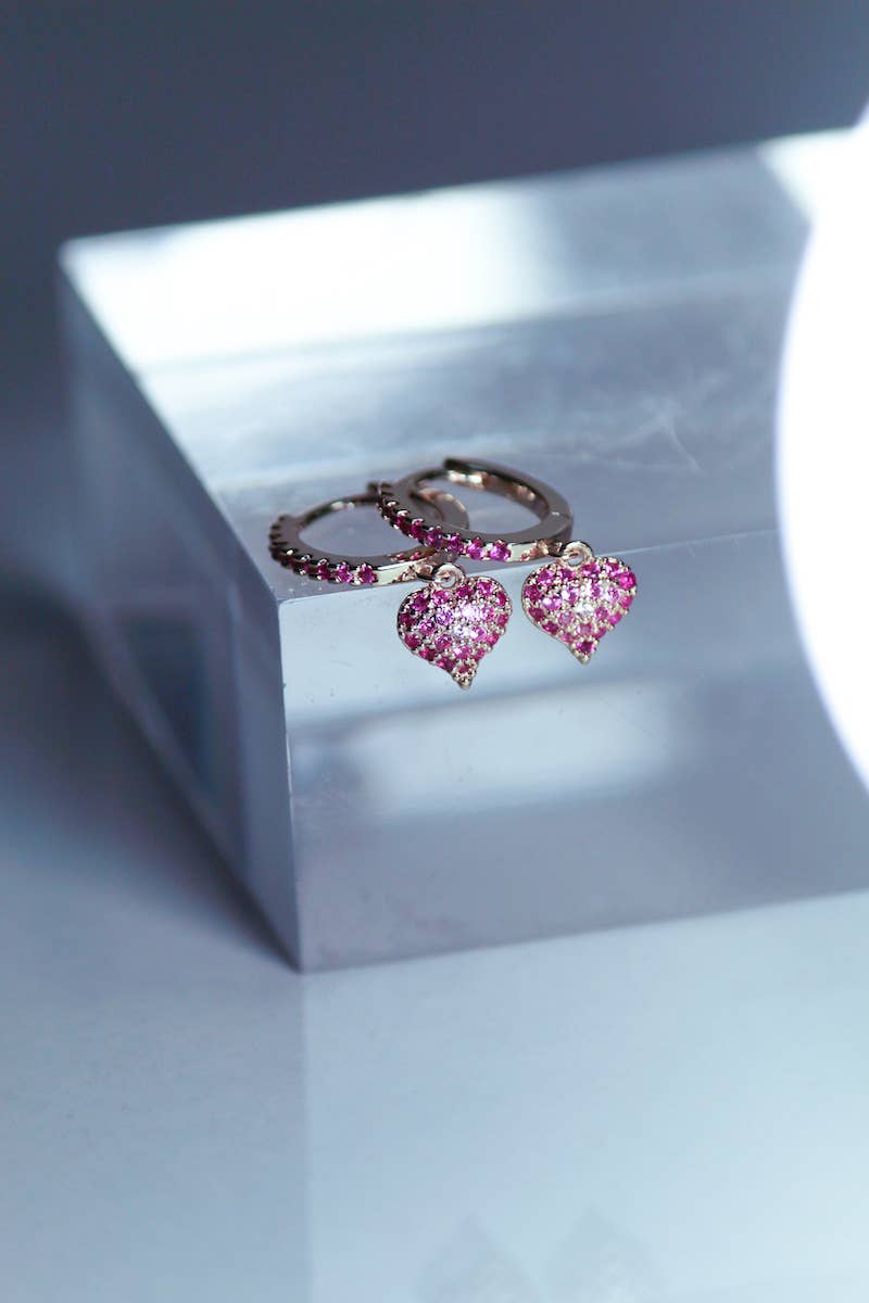 Native Gem - QUEEN OF HEARTS HUGGIE EARRINGS- PINK