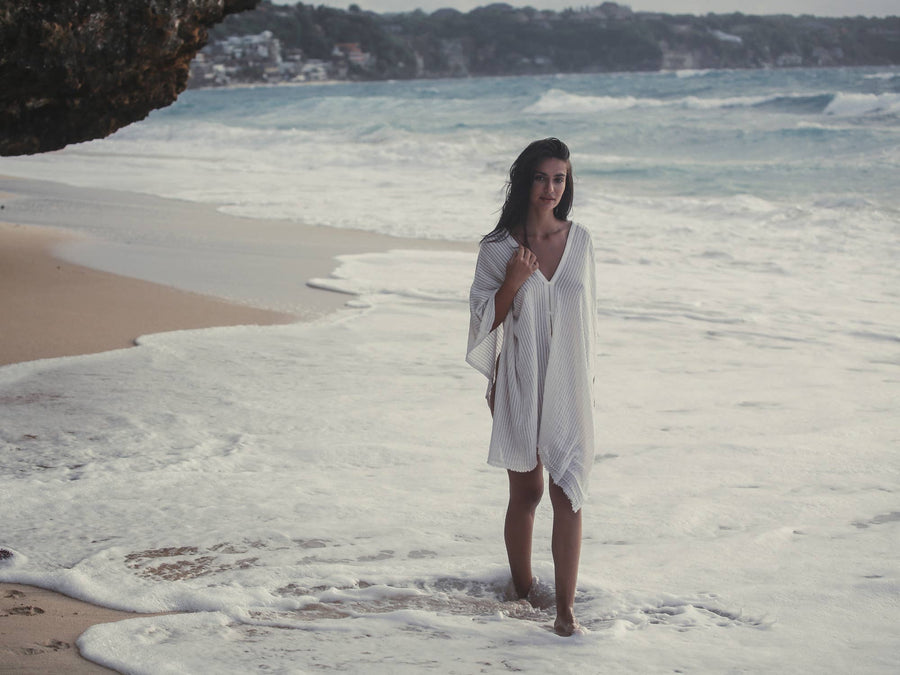 The Handloom - Ava Kimono - White Stripes