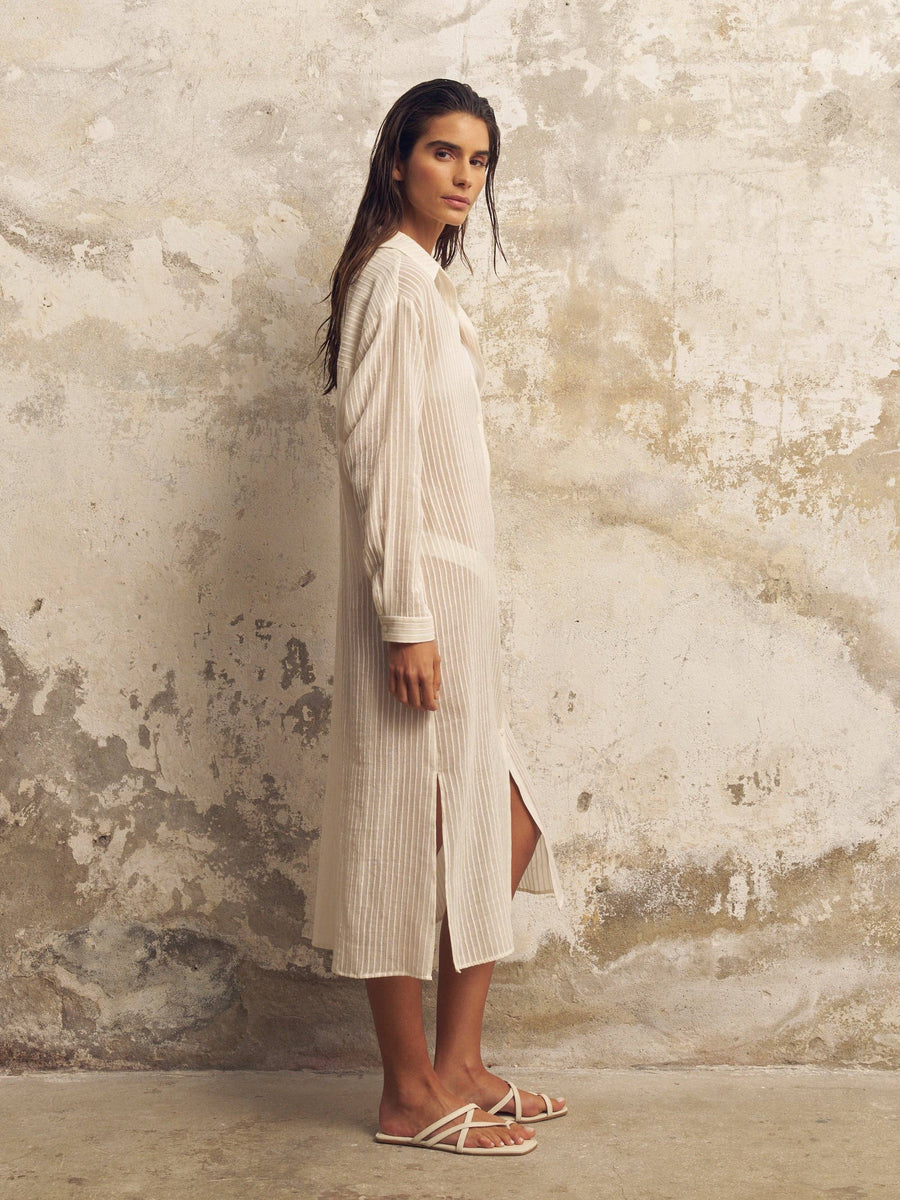 The Handloom - Voyage Shirt Dress - White Stripes