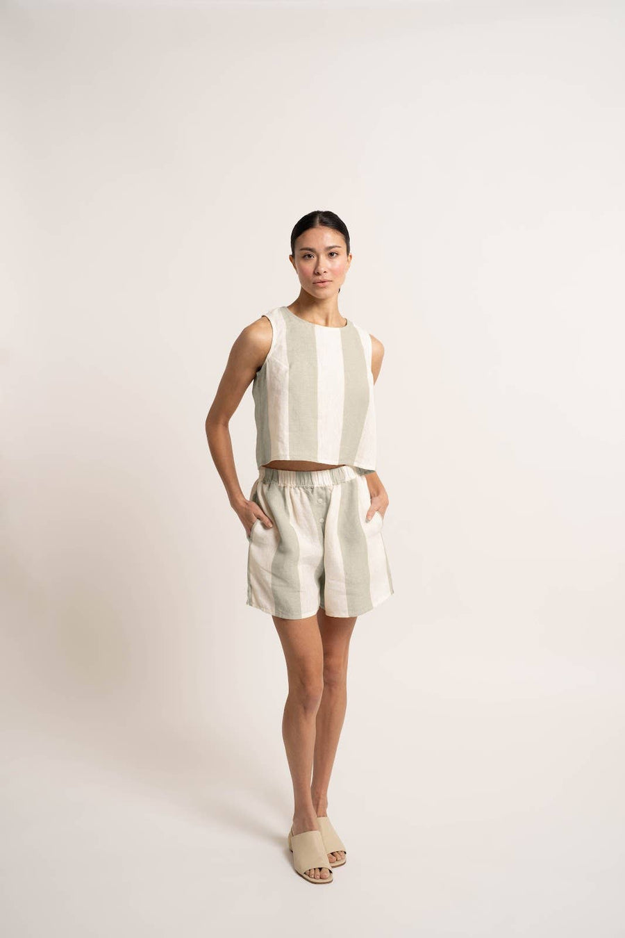 LAUDE the Label - Linen Open Back Tank, Tulum ivory/putty