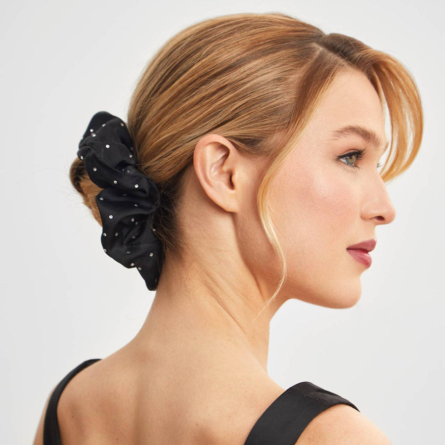 KITSCH - Satin Rhinestone Brunch Scrunchie - Black