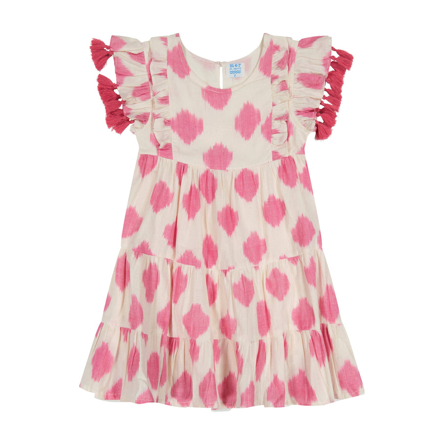 Mer St. Barth - Sophie Girl's Tassel Dress White Pink Ikat