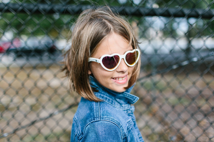 Babiators - Polarized Heart Sunglasses: Ages 6+ / Sweet Cream | Rose Gold Mirrored Lens