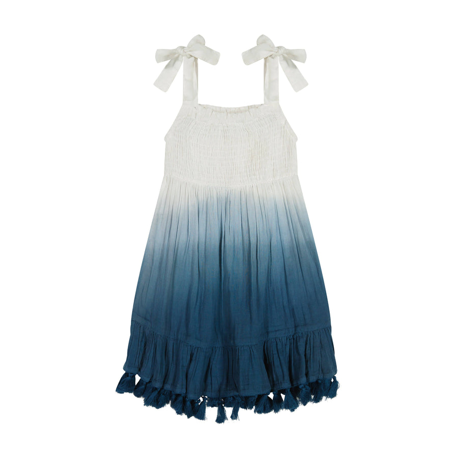 Mer St. Barth - Maya Girl's Shoulder Tie Sundress Blue Ombre