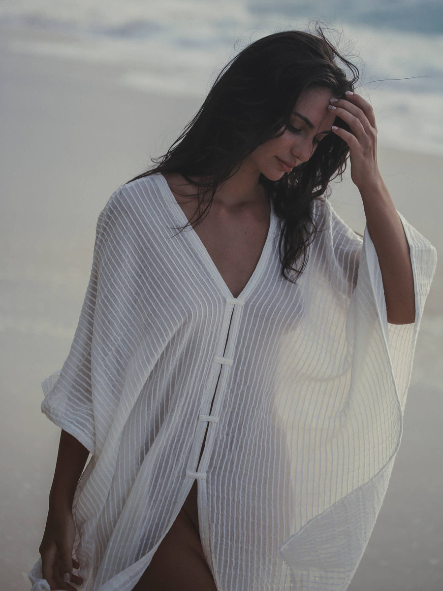 The Handloom - Ava Kimono - White Stripes