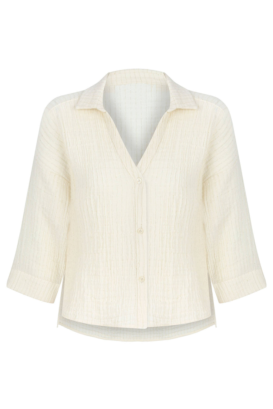 The Handloom - Echo Mini Shirt - Natural With Gold Stripes