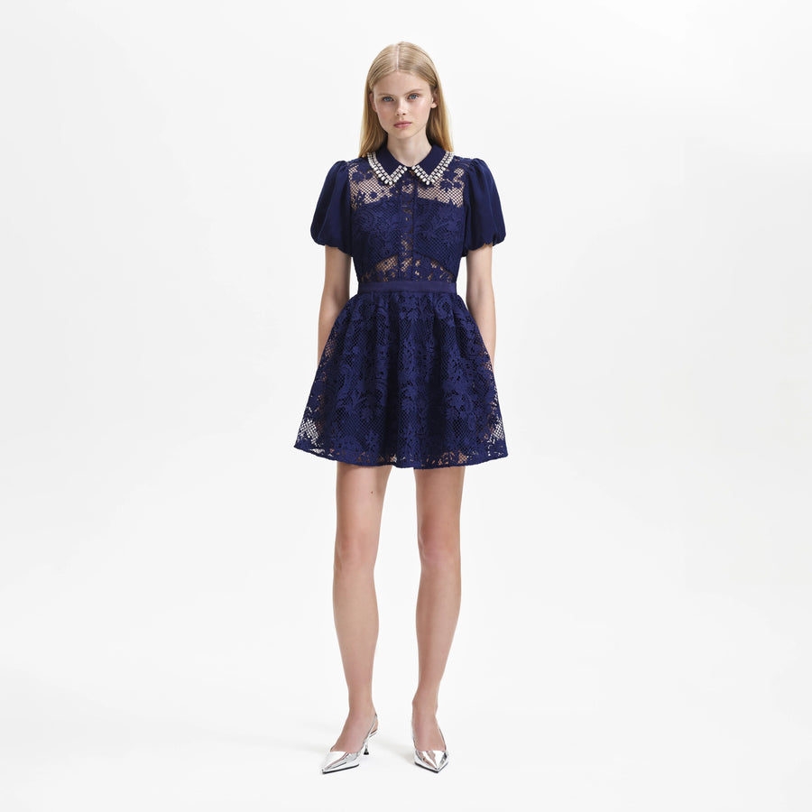 Self-Portrait Navy Lace Diamente Dress