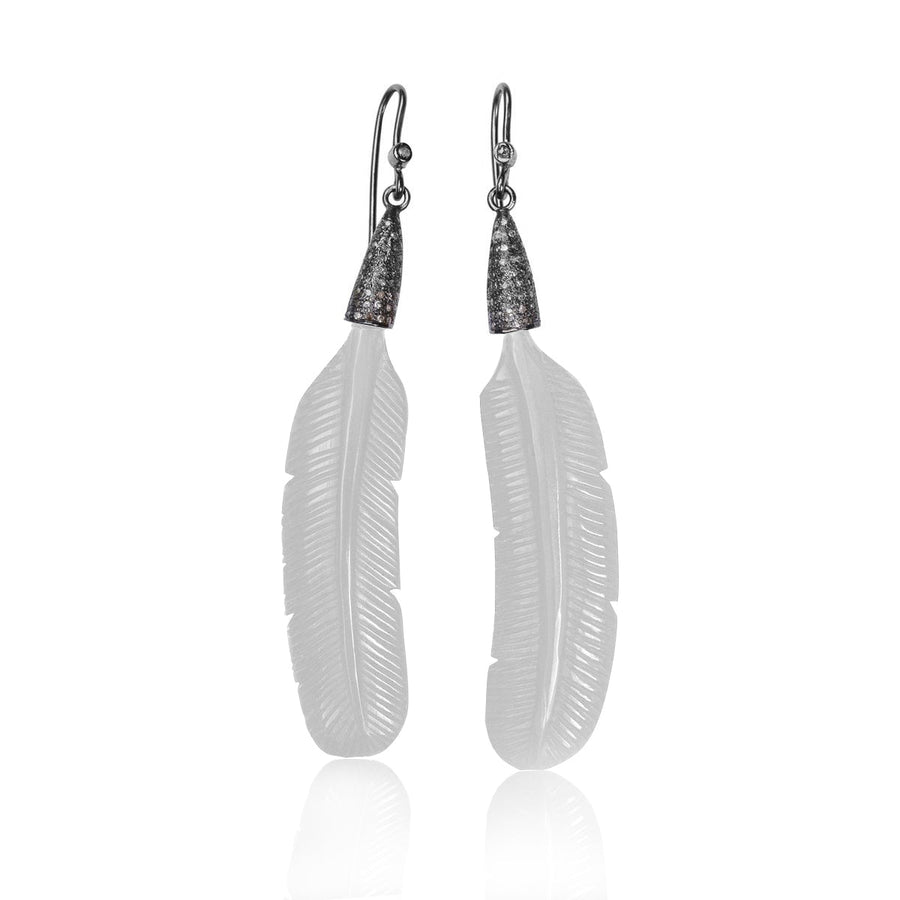 S Carter Bone Feather Earrings White