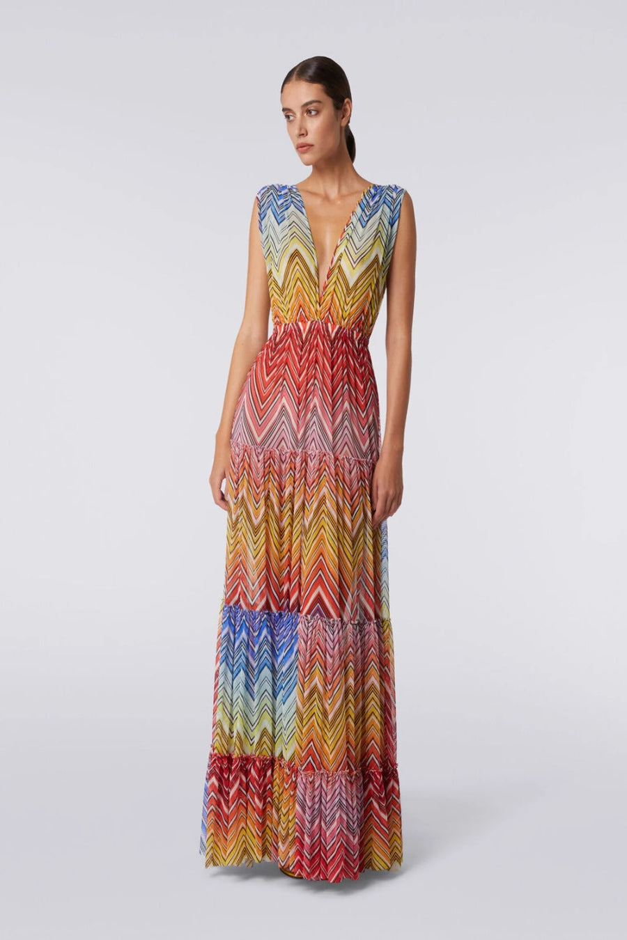 Missoni- Long Cover Up Dress In Zig Zag Print Tulle