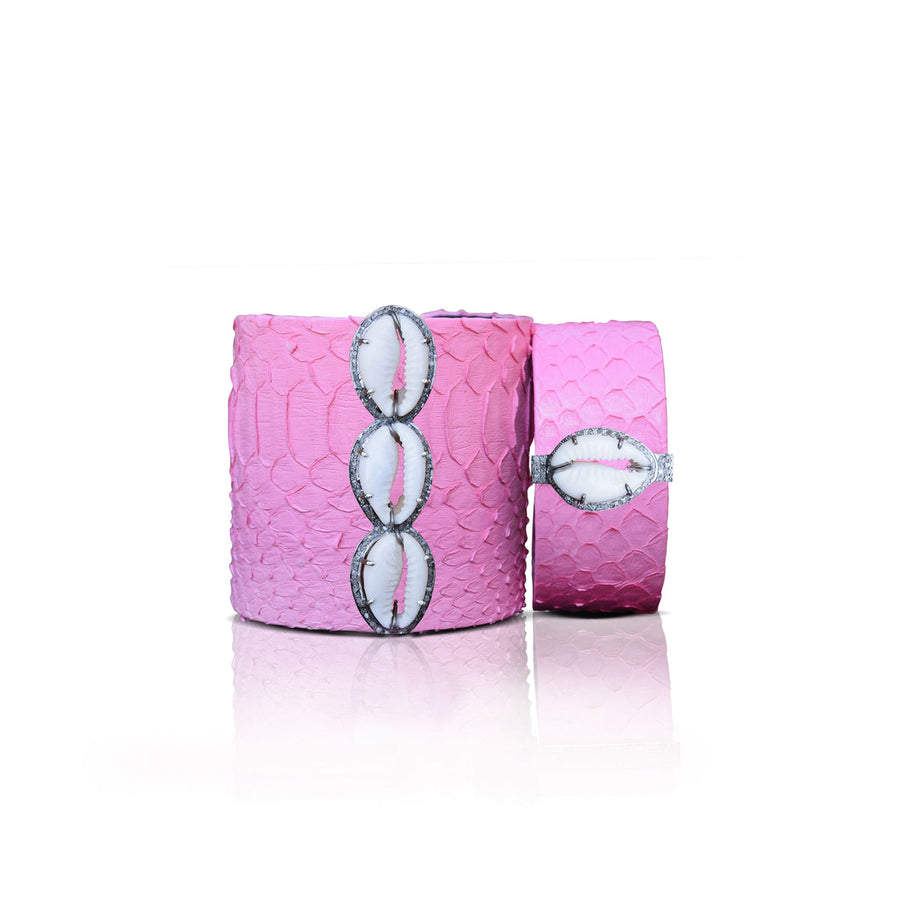 S Carter Pink Cowrie Python Cuff