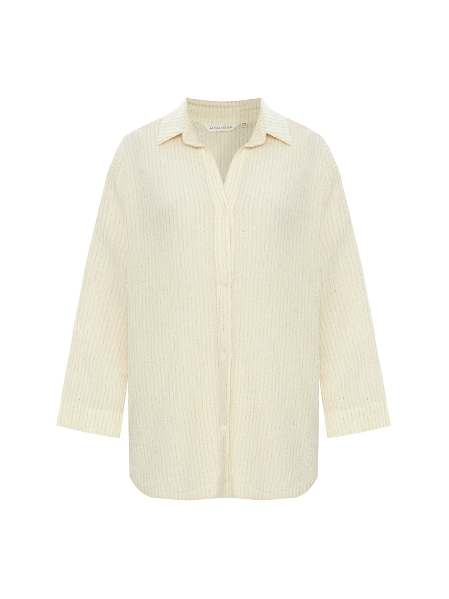 The Handloom - Echo Maxi Shirt - Natural With Gold Stripes