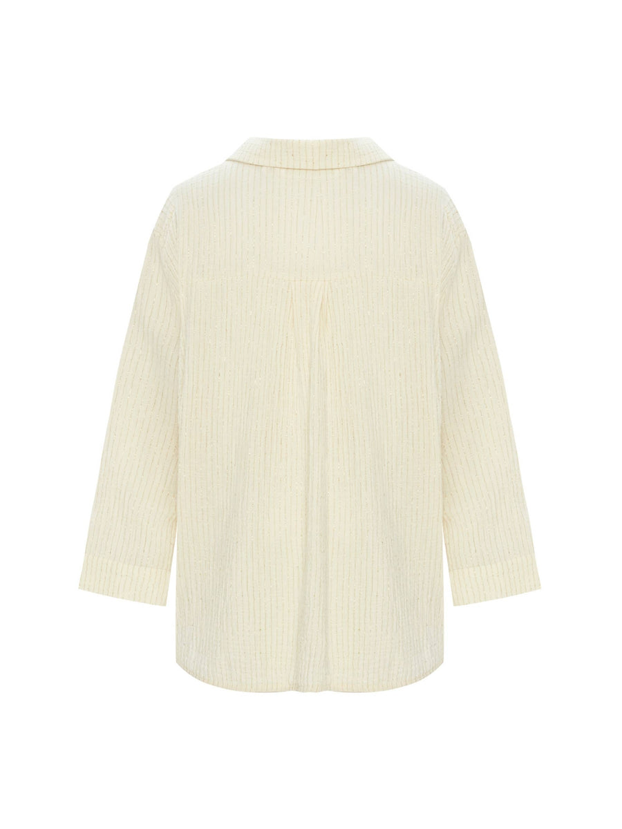 The Handloom - Echo Maxi Shirt - Natural With Gold Stripes