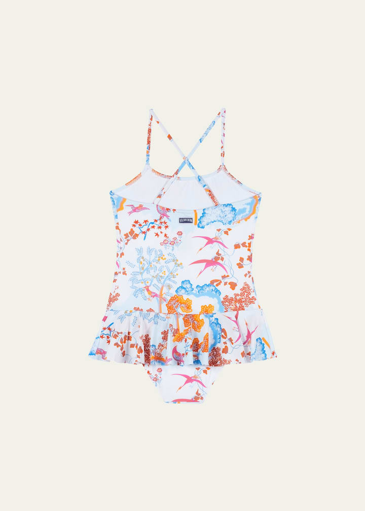 Vilebrequin Girl's Peace Trees-Print Ruffled One-Piece Swimsuit
