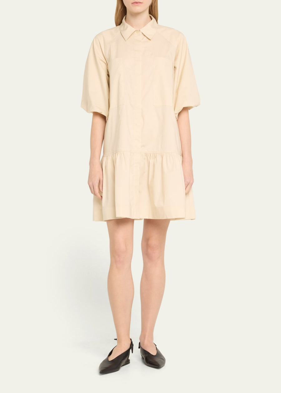 Simkhai Crissy Puff-Sleeve Cotton Poplin Mini Shirtdress