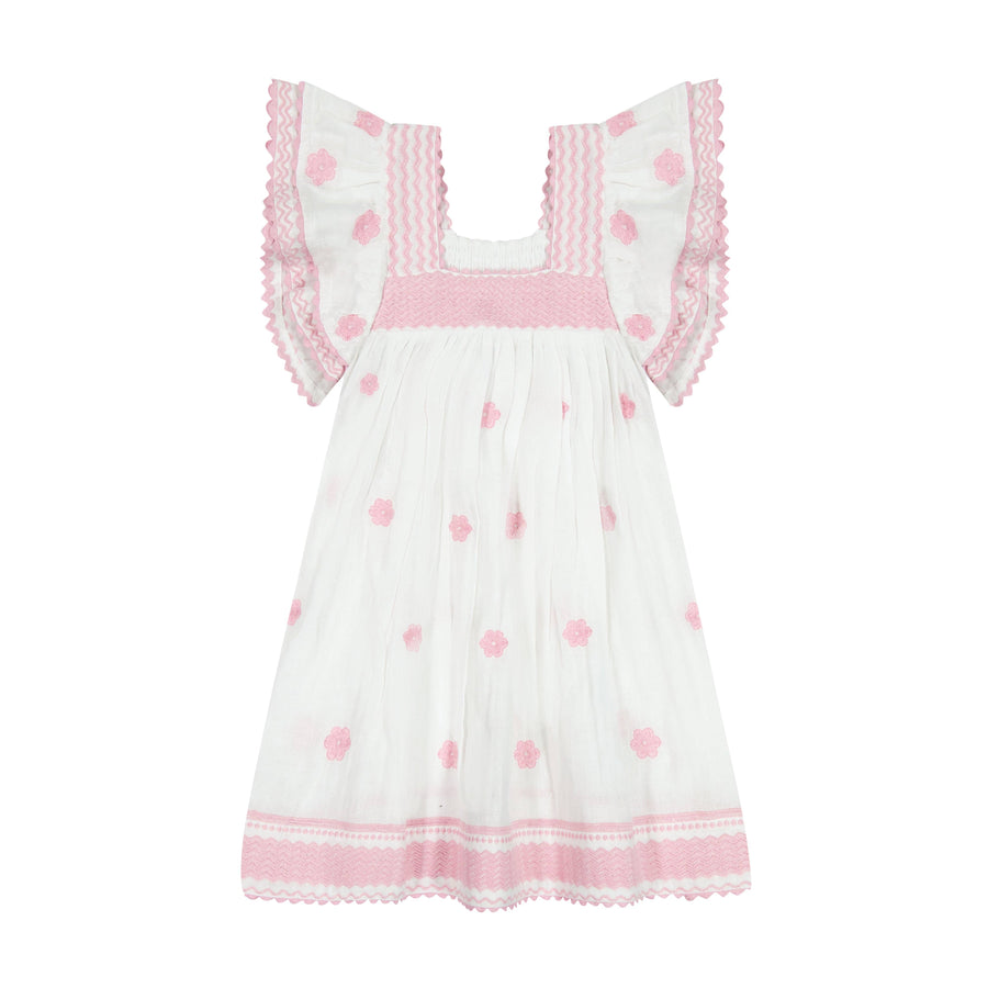 Mer St. Barth - Serena Girl's Tassel Dress White Pink Frangipani