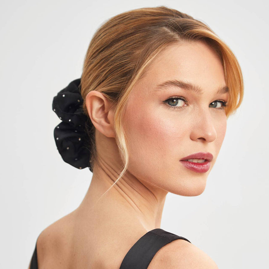 KITSCH - Satin Rhinestone Brunch Scrunchie - Black