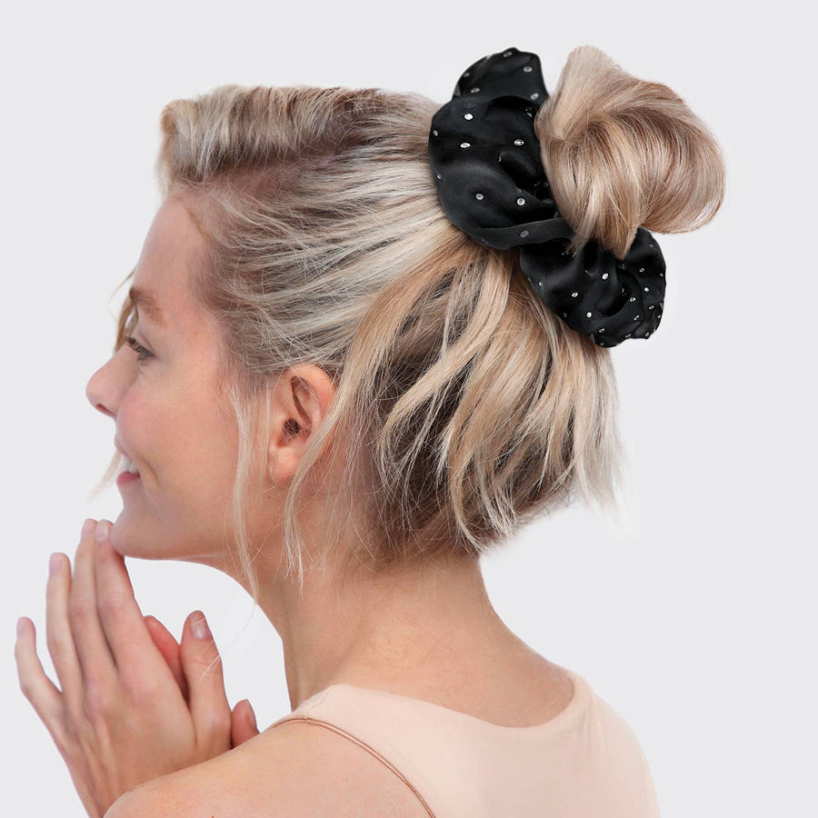KITSCH - Satin Rhinestone Brunch Scrunchie - Black