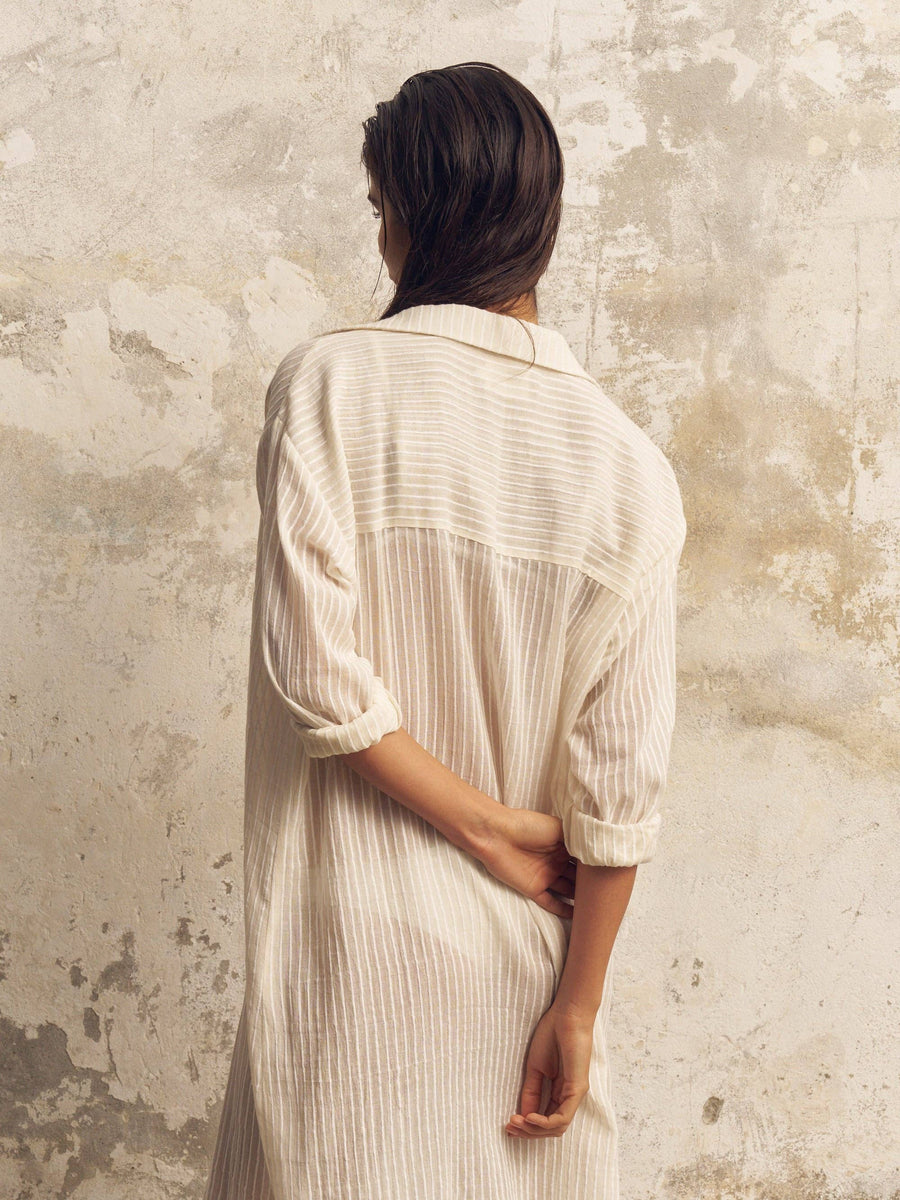 The Handloom - Voyage Shirt Dress - White Stripes