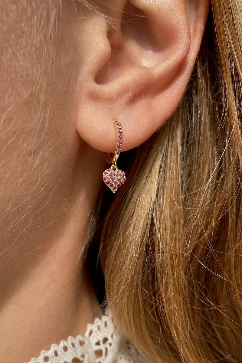 Native Gem - QUEEN OF HEARTS HUGGIE EARRINGS- PINK