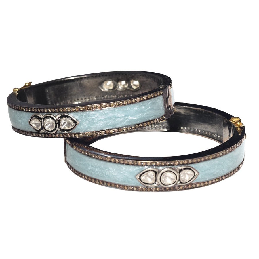S Carter Pearl Turquoise Enamel Bangle